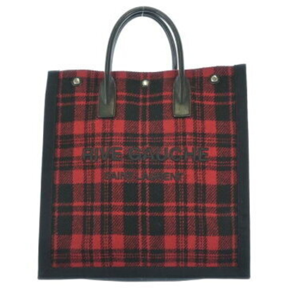 Saint Laurent Rive Gauche tote bag red black check tartan pattern